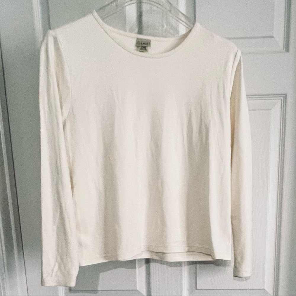 L.L.Bean Sz XL, 1X,2X Cream Long Sleeve Top Women’s 100% Cotton